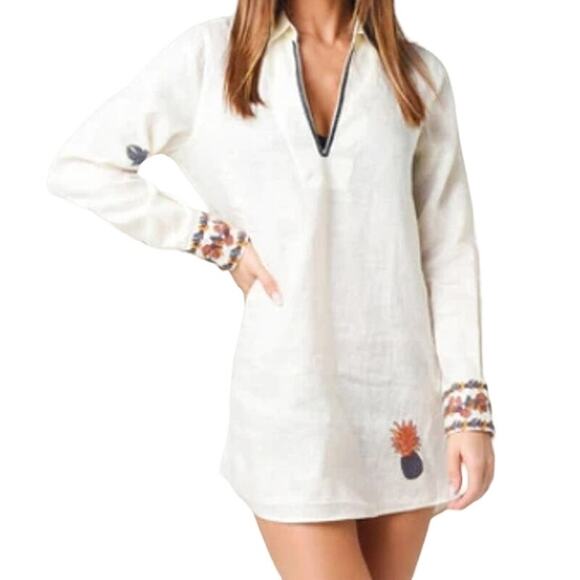 Tory Burch Embroidered Beach Shirt Top Sz XS/Extra Small in Ivory Multi NWT - Picture 1 of 8